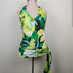Banana Republic Green Floral Silk Halter Top - Size XL